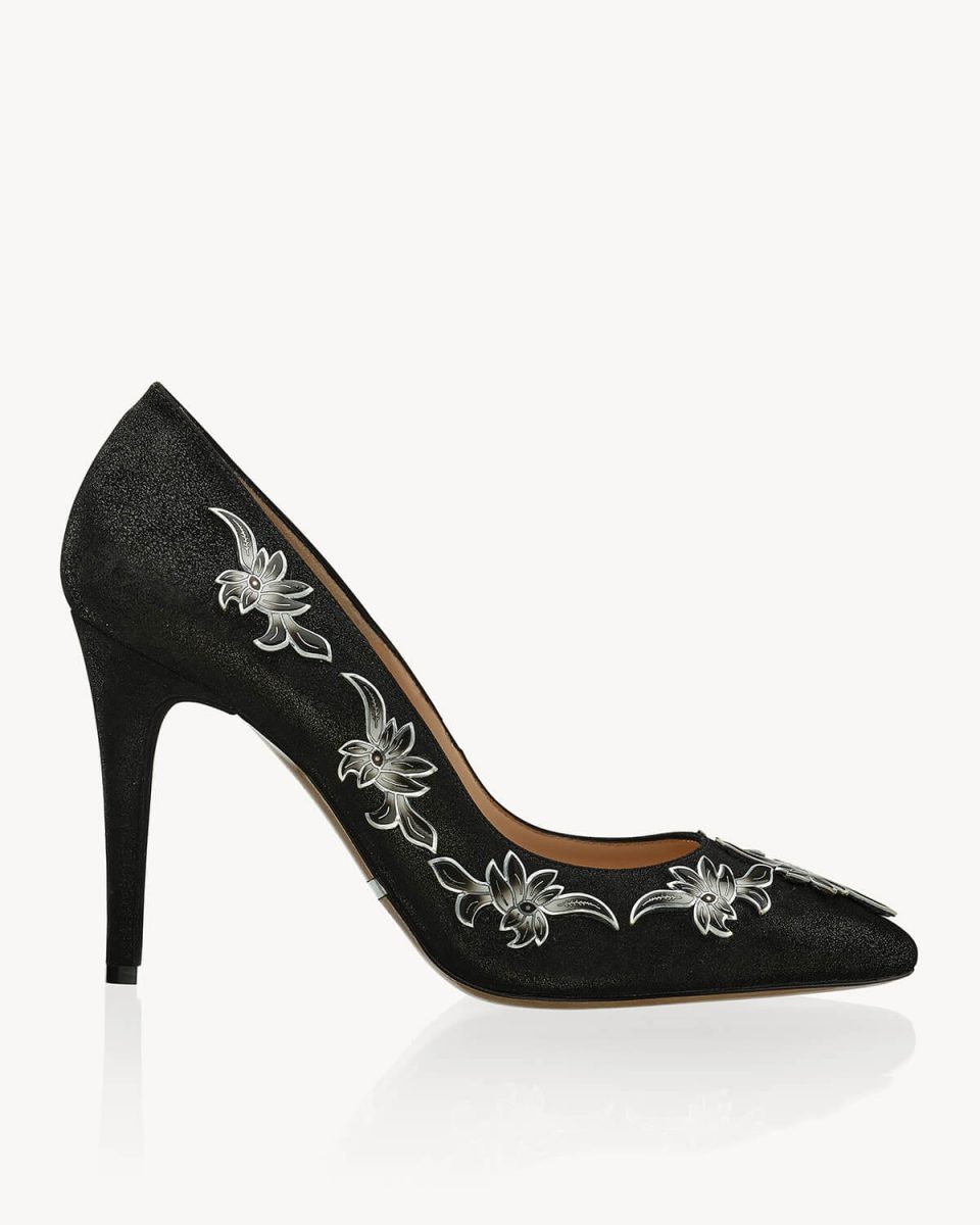 Liko Decolletè classico a tacco 100 in camoscio brillante nero Francesco Lanzoni Shoes
