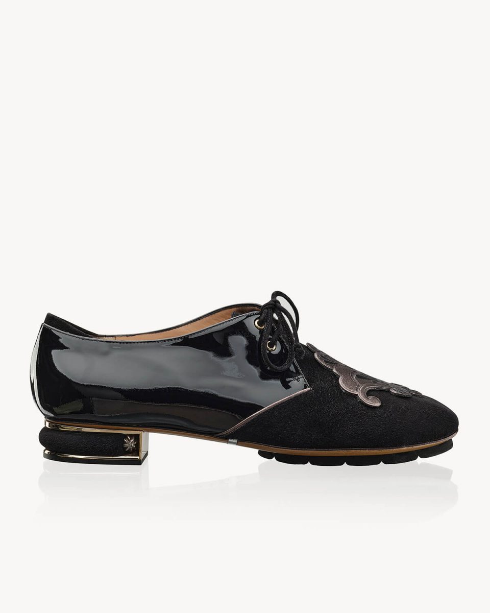 Blix Derby a tacco 20 in camoscio e vernice nera Francesco Lanzoni Shoes