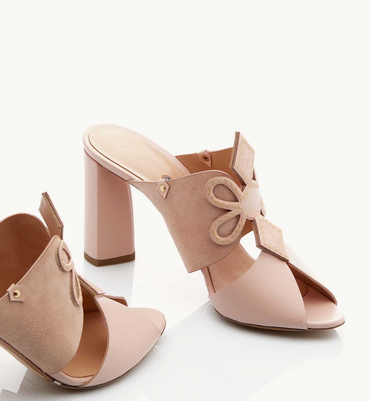 Chloe 90 heel sandal in nude nappa and suede Francesco Lanzoni Shoes