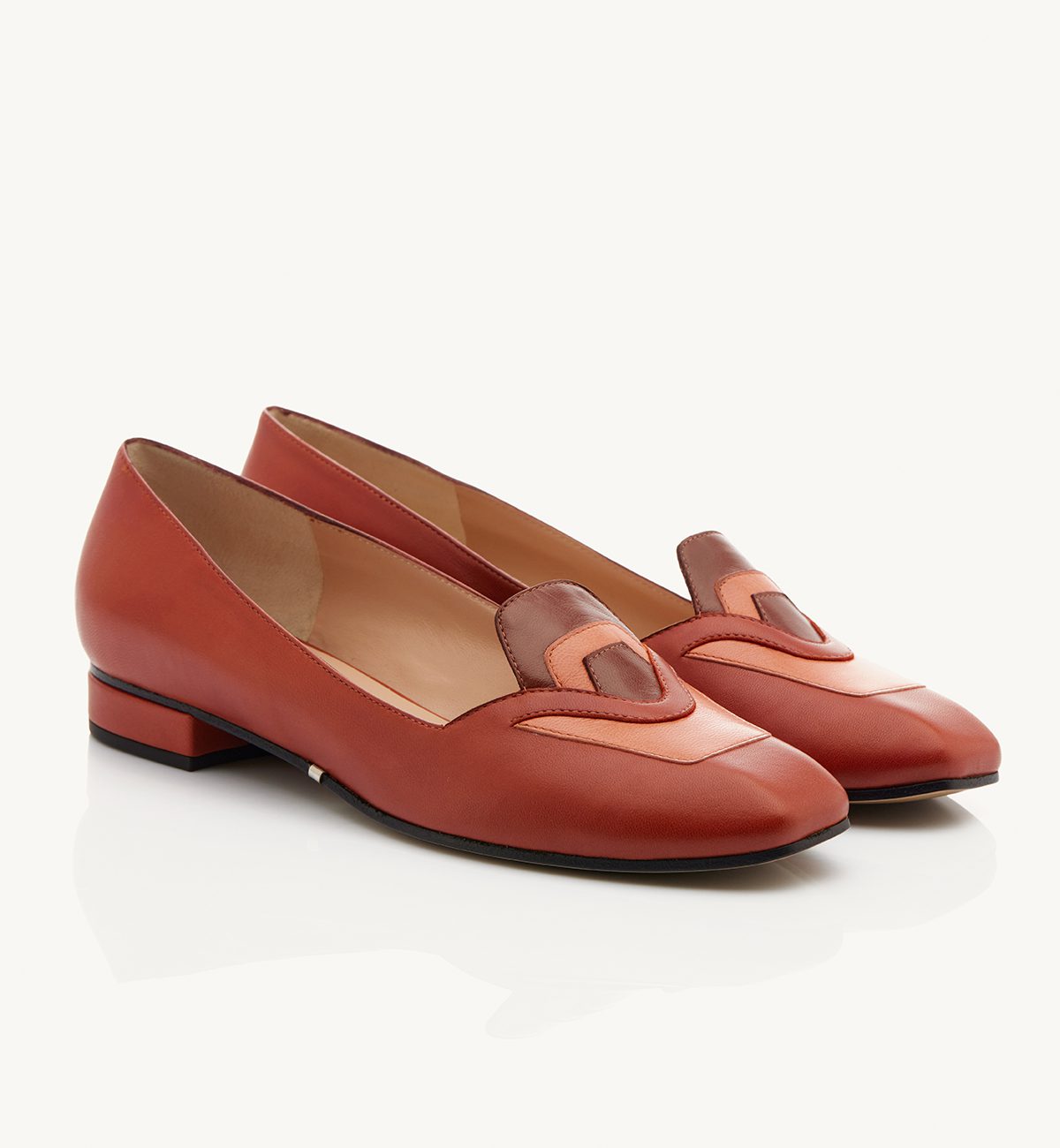 Mei 20 heel moccasin in soft rust nappa with geometric patterns Francesco Lanzoni Shoes